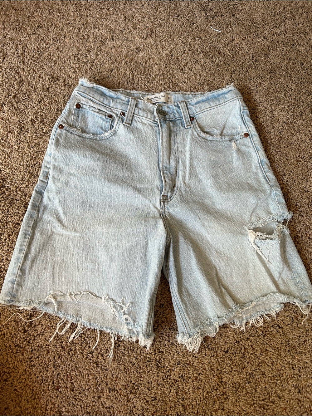 Abercrombie & Fitch Curve Love Light Blue Distressed Denim Shorts